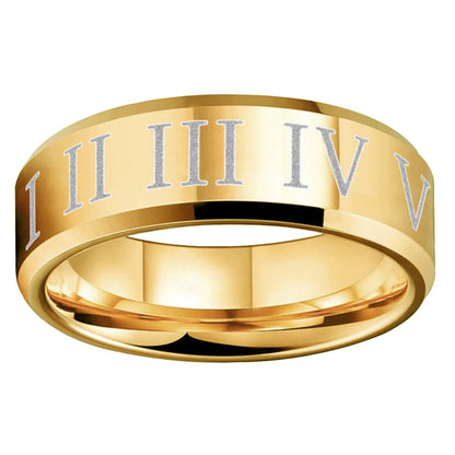 Laser Carved Roman Numeral Tungsten Ring
