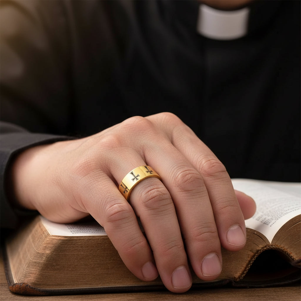 Laser Engraved Cross Tungsten Wedding Band