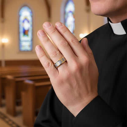 Laser Engraved Cross Tungsten Wedding Band