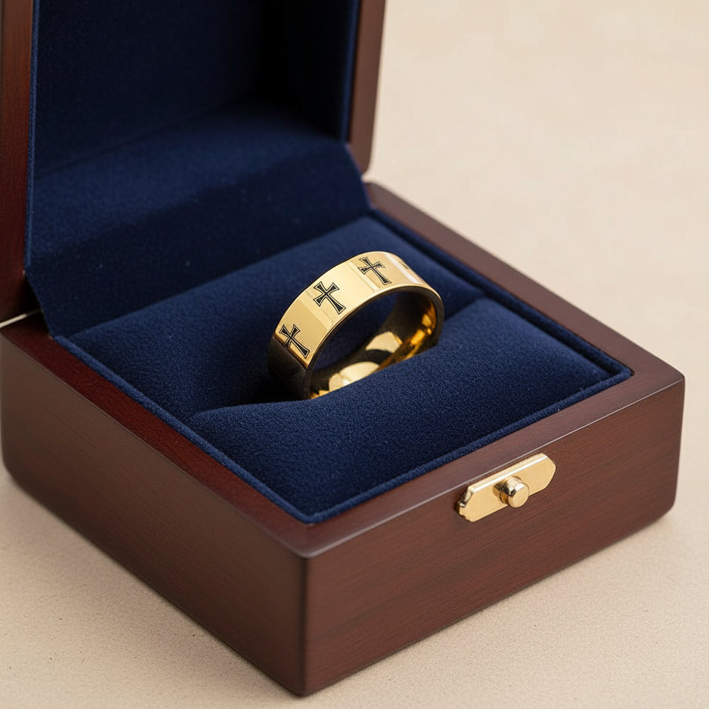 Laser Engraved Cross Tungsten Wedding Band