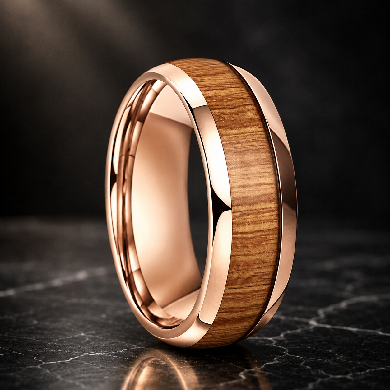 Tungsten Ring with Yellow Peach Wood Inlay