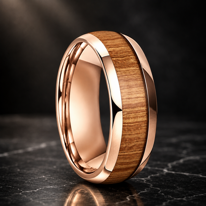 Tungsten Ring with Yellow Peach Wood Inlay