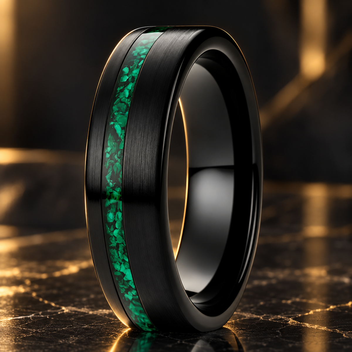 Tungsten Carbide Ring with Green Malachite Inlay
