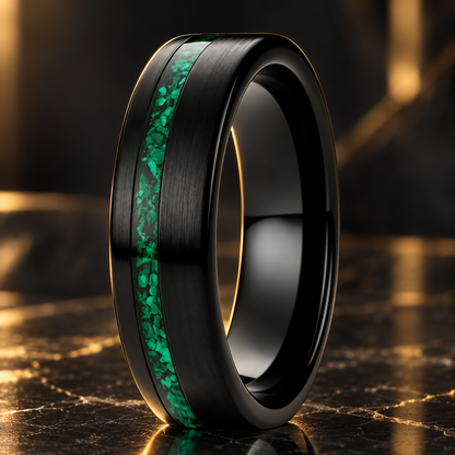 Tungsten Carbide Ring with Green Malachite Inlay