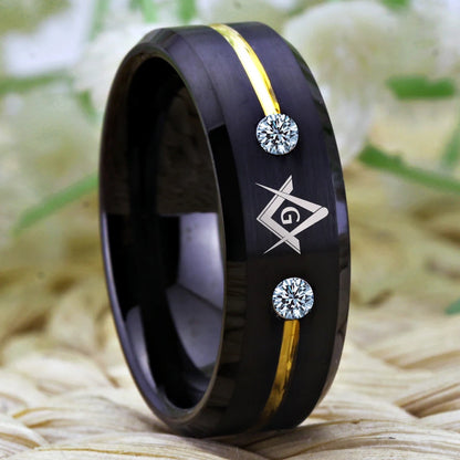 Masonic Tungsten Ring with Stones