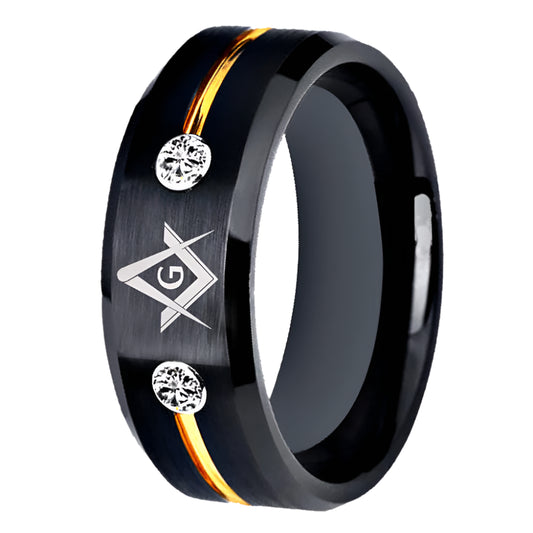 Masonic Tungsten Ring with Stones