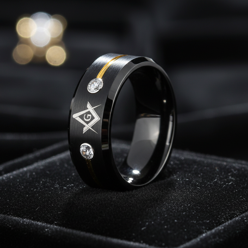 Masonic Tungsten Ring with Stones