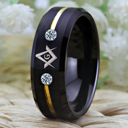 Masonic Tungsten Ring with Stones