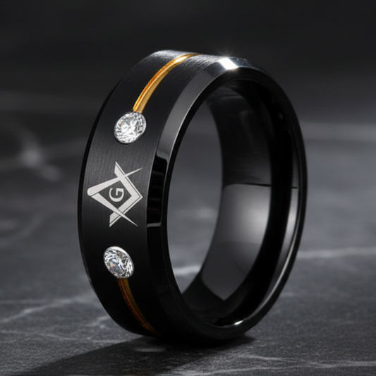 Masonic Tungsten Ring with Stones