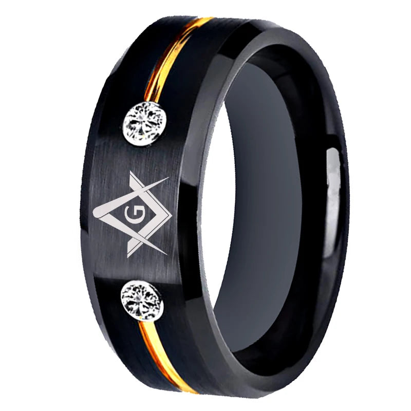 Masonic Tungsten Ring with Stones