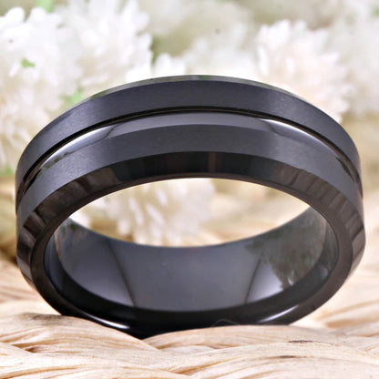 Matte Black Mens Tungsten Ring