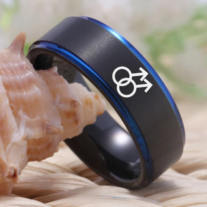Matte Black & Blue Tungsten Ring – Gay Symbol