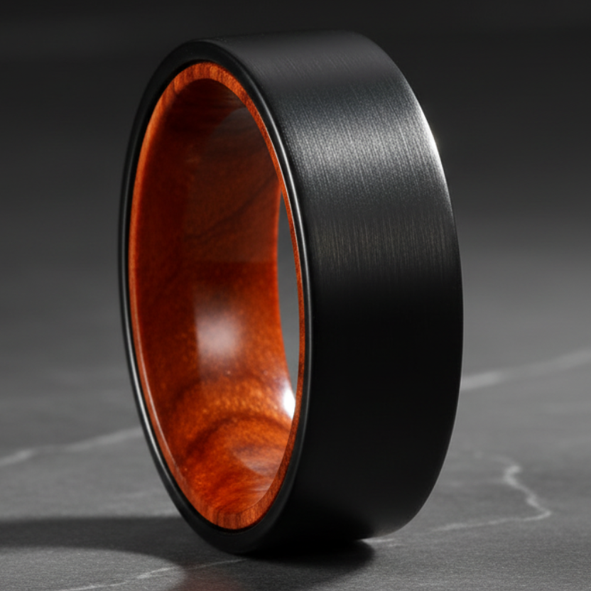 Matte Black Tungsten Wood Ring - RealTungsten