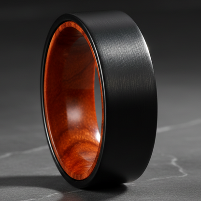 Matte Black Tungsten Wood Ring - RealTungsten
