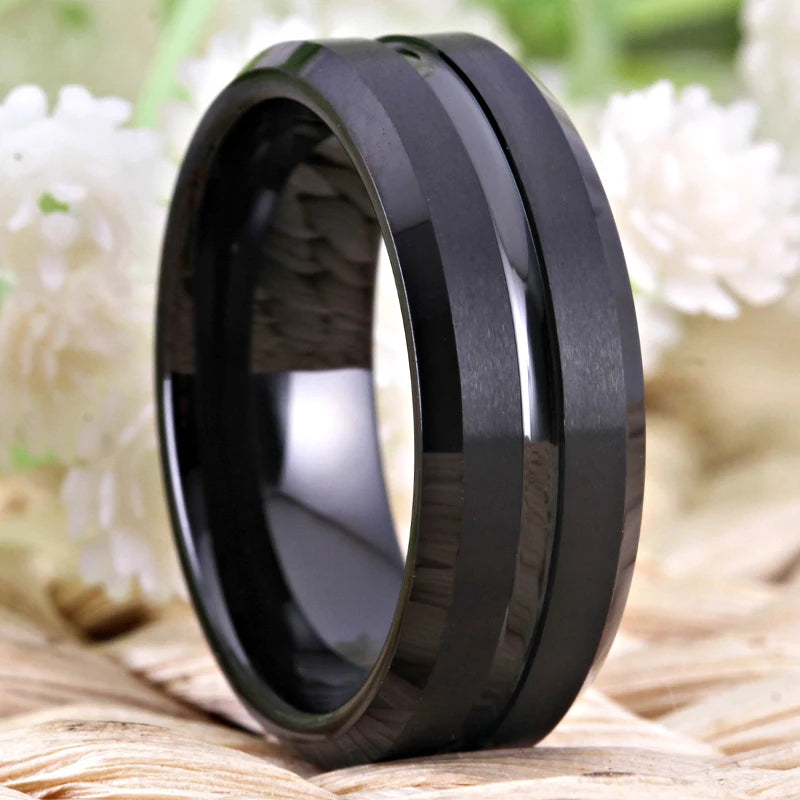 Matte Black Mens Tungsten Ring
