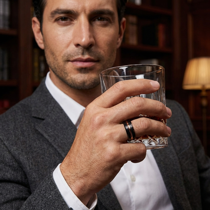 Matte Black Bevel Tungsten Wedding Band with Rose Groove