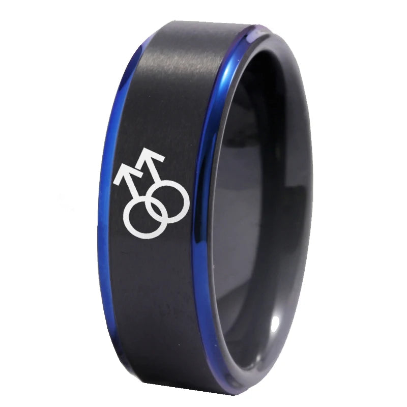 Matte Black & Blue Tungsten Ring – Gay Symbol