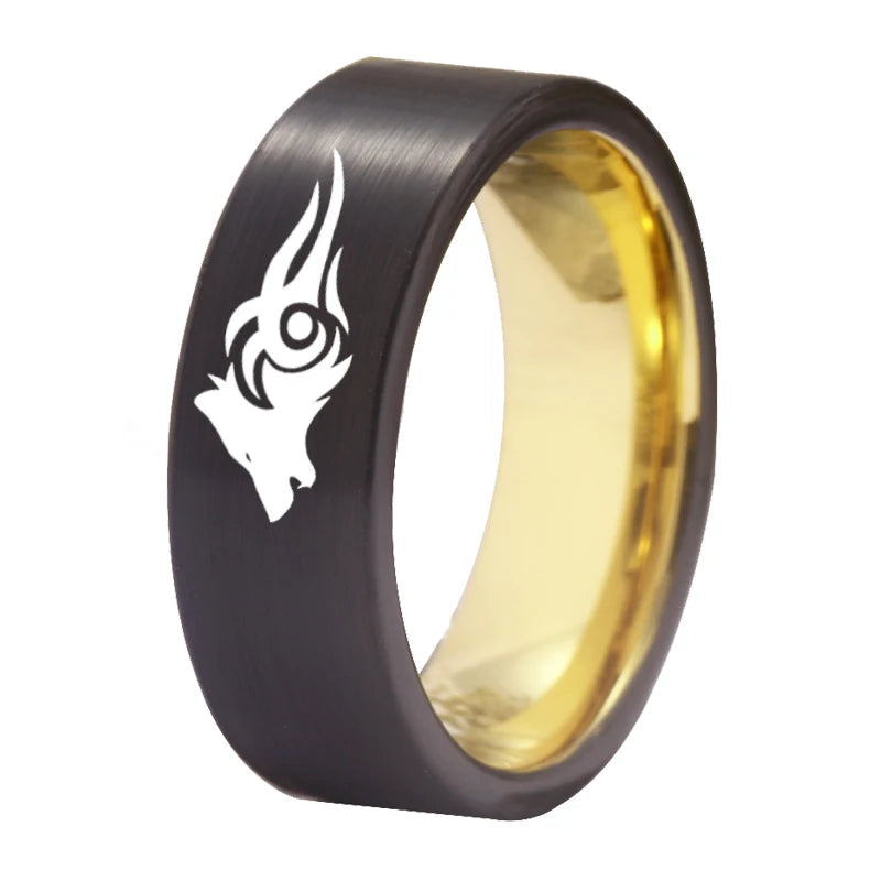 Matte Black Golden Inside Tungsten Wolf Ring
