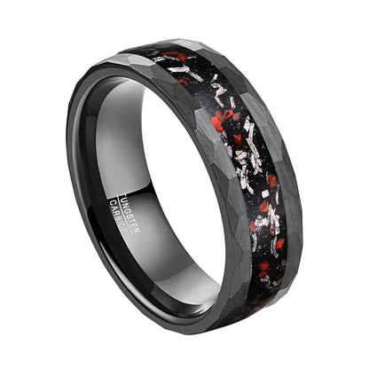 Matte Black Hammered Meteorite Tungsten Carbide Ring