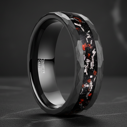 Matte_Black_Hammered_Meteorite_Tungsten_Carbide_Ring..