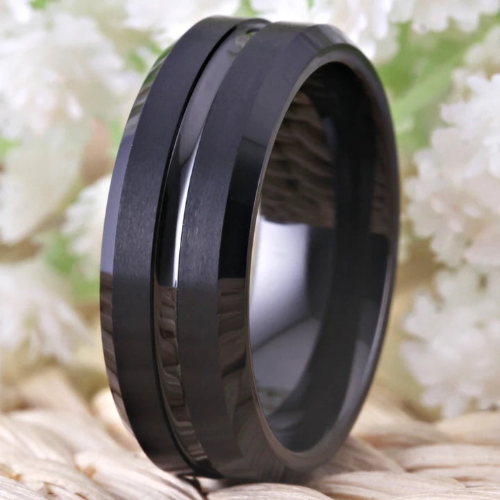 Matte Black Mens Tungsten Ring