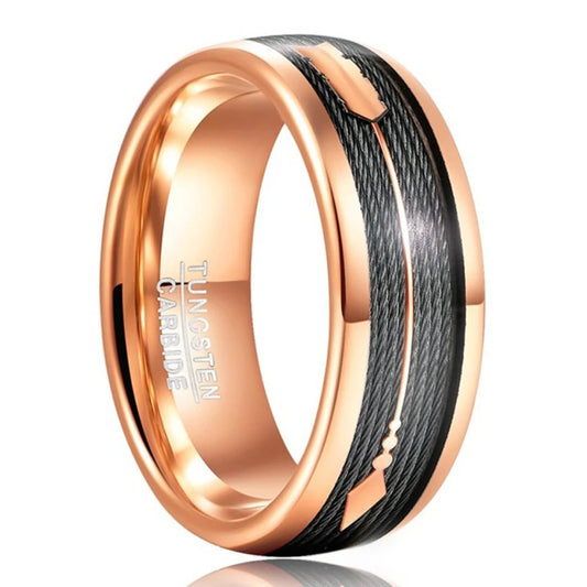 Men 8mm Tungsten Carbide Ring Rose Gold Arrow Design