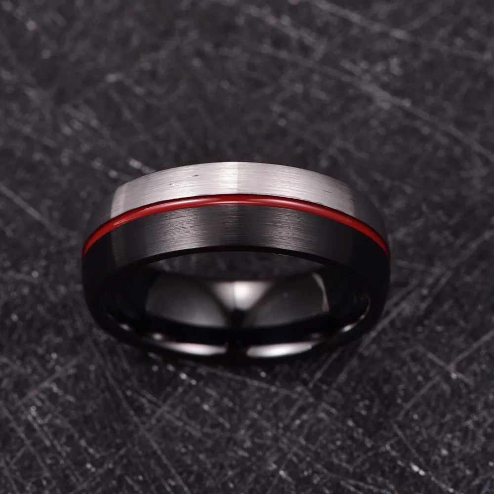 Men’s Black and Silver Tungsten Wedding Band