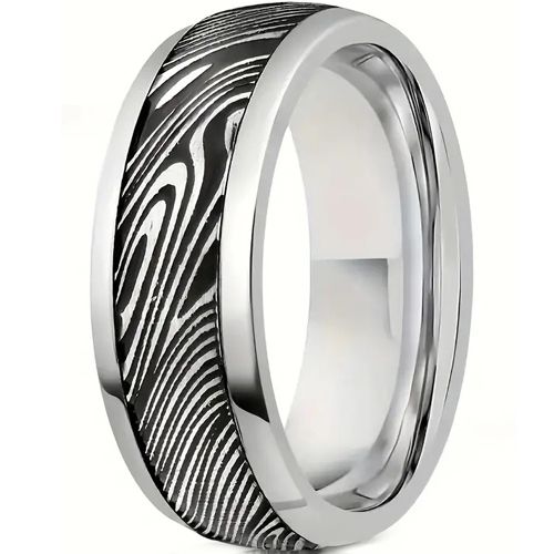 Men's 8mm Damascus Steel Wedding Band Ring