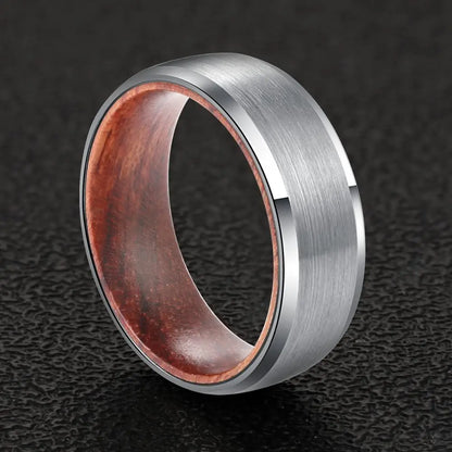 Men’s 8mm Wood Inlay Wedding Ring with Matte Finish