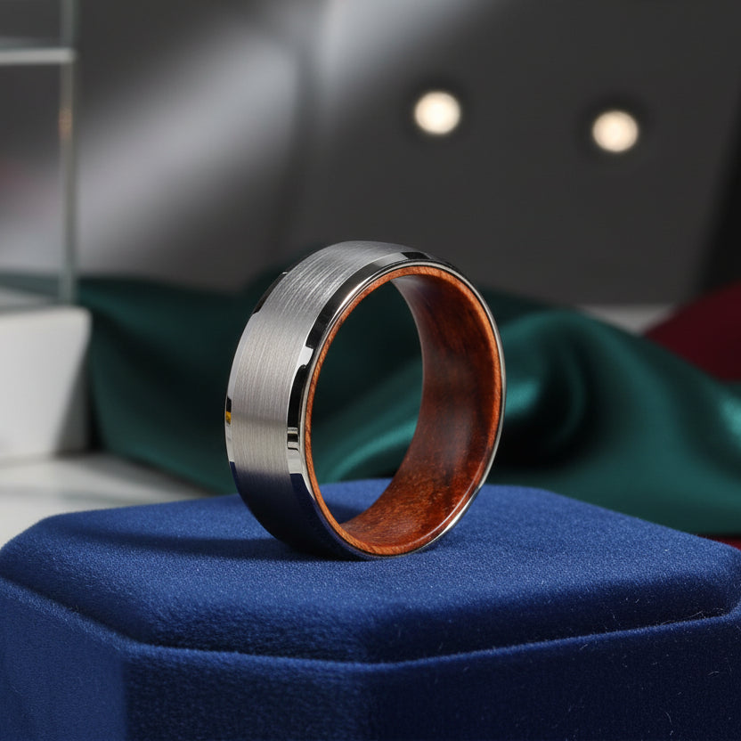 Men’s 8mm Wood Inlay Wedding Ring with Matte Finish