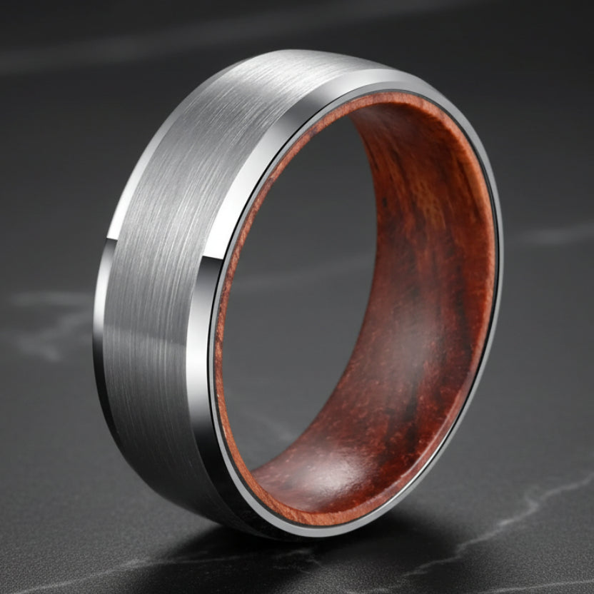 Men’s 8mm Wood Inlay Wedding Ring with Matte Finish