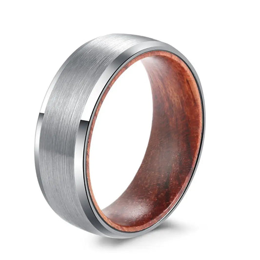Men’s 8mm Wood Inlay Wedding Ring with Matte Finish