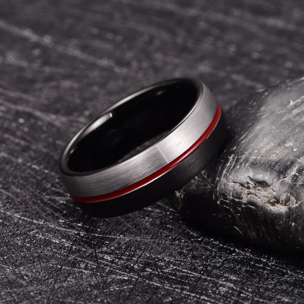 Men’s Black and Silver Tungsten Wedding Band
