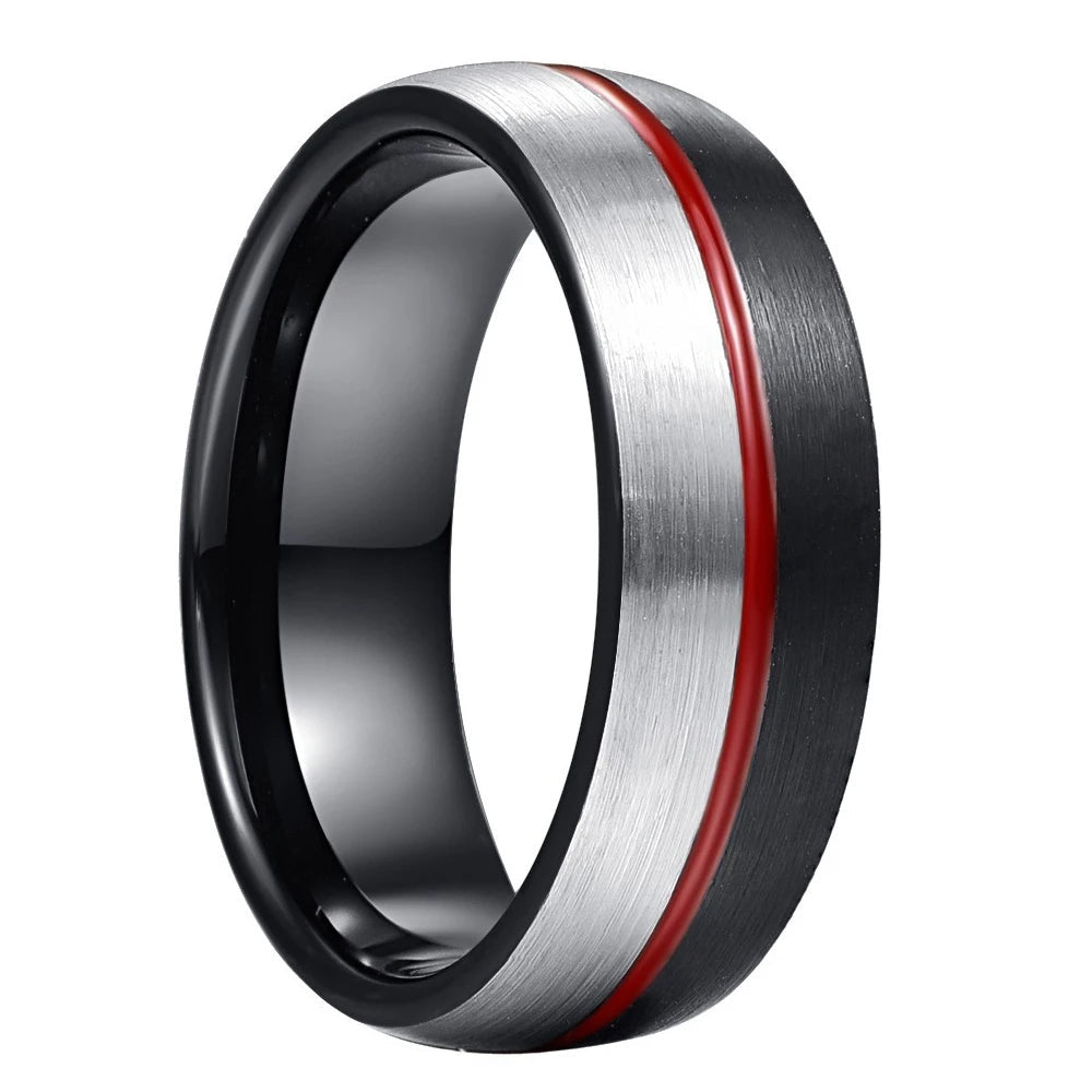 Men’s Black and Silver Tungsten Wedding Band