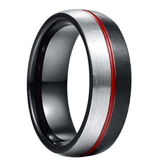 Men’s Black and Silver Tungsten Wedding Band