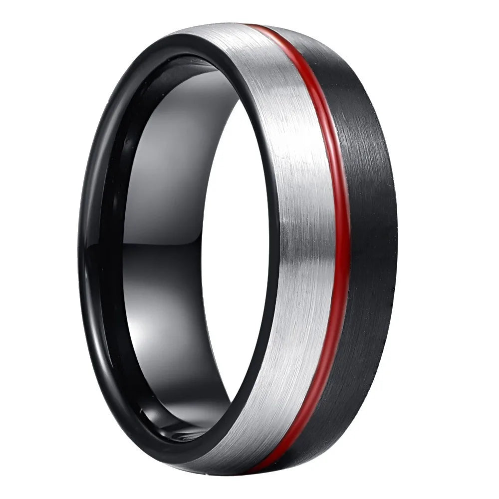 Men’s Black and Silver Tungsten Wedding Band