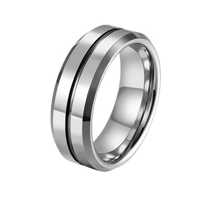 Men’s Silver Tungsten Wedding Band – Blue/Gray Line