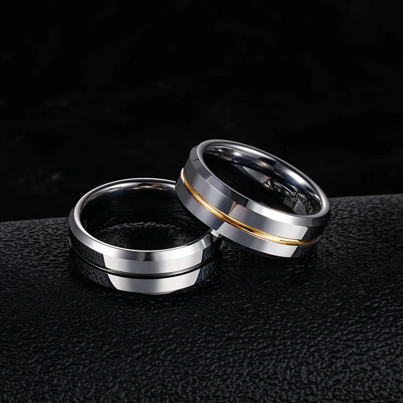 Men’s Silver Tungsten Wedding Band – Blue/Gray Line