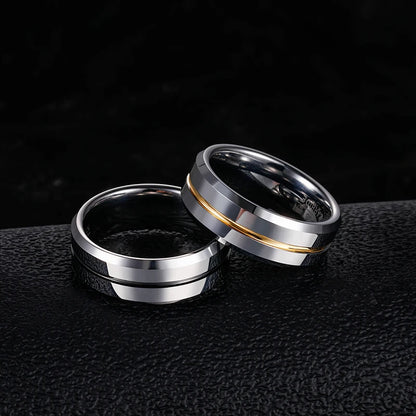 Men’s Silver Tungsten Wedding Band – Blue/Gray Line