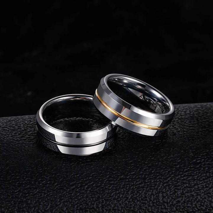 Men’s Silver Tungsten Wedding Band – Blue/Gray Line