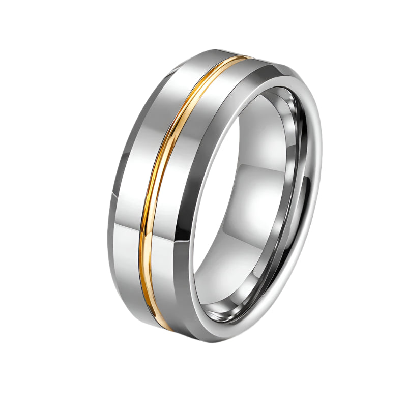 Men’s Silver Tungsten Wedding Band – Blue/Gray Line