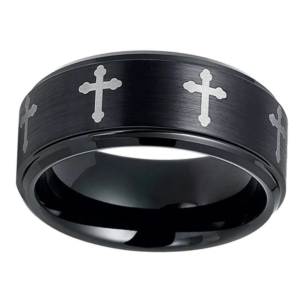 Mens Tungsten Cross Ring