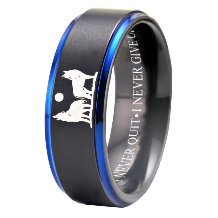 Mens Tungsten Wolf Ring – Alpha Howling Wolf, I Never Quit”
