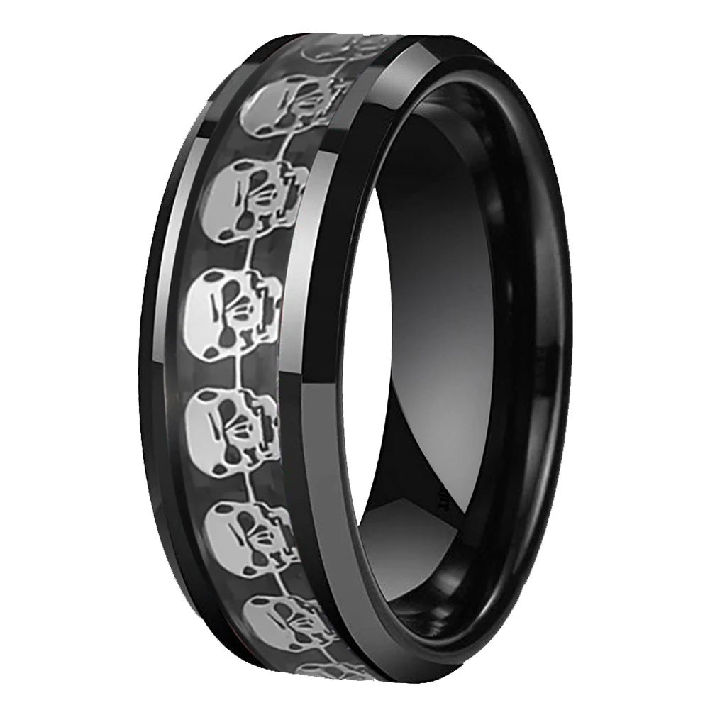 Mens tungsten skull ring