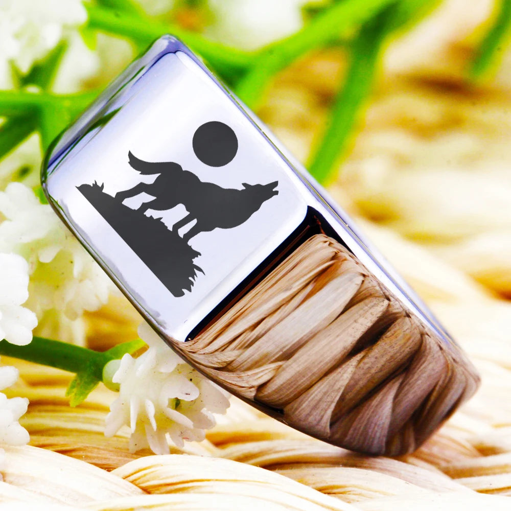 Men's 12mm Silver wolf Tungsten Ring