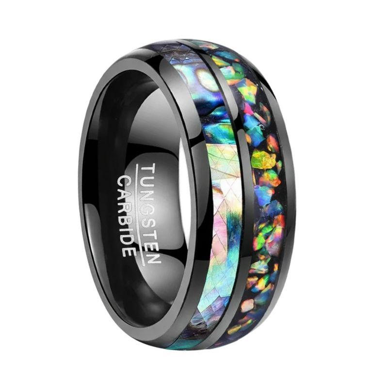 Mens_Black_Tungsten_Ring_with_Opal__Shell_Inlay