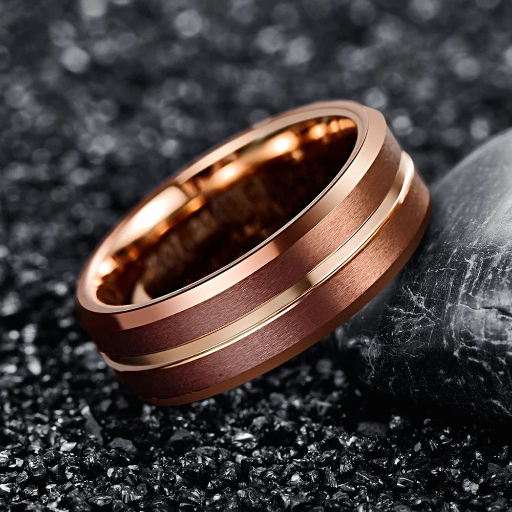 Mens Tungsten Wedding Bands with Rose Gold