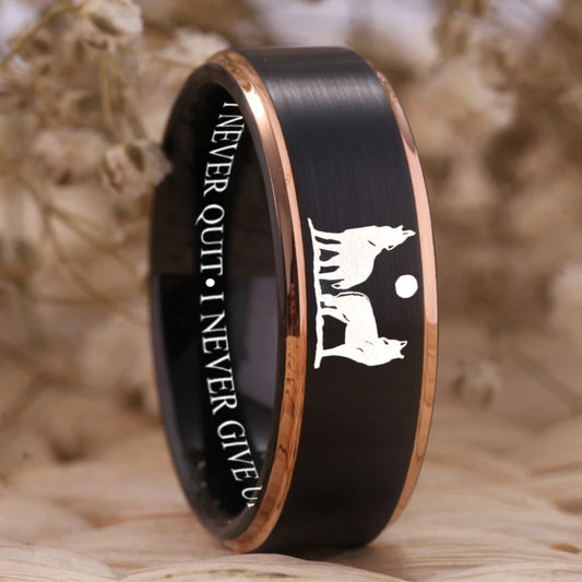 Mens Tungsten Wolf Ring – Alpha Howling Wolf, I Never Quit”