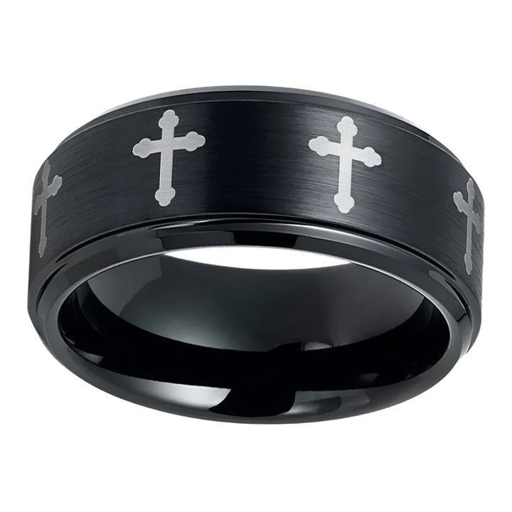 Mens Tungsten Cross Ring