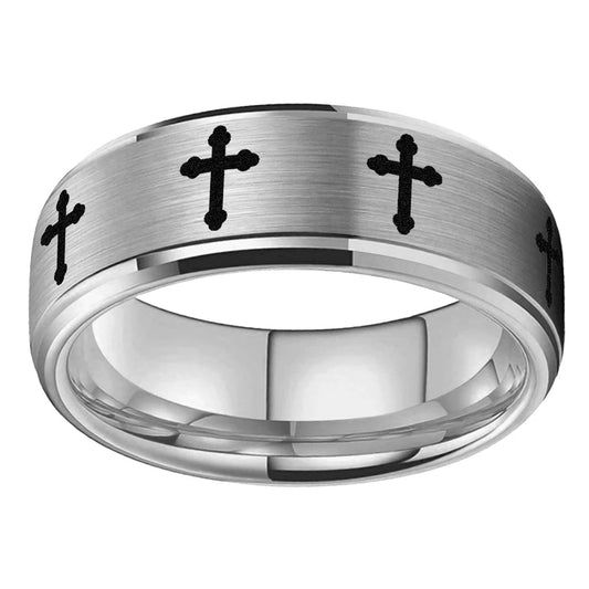 Mens Tungsten Cross Ring